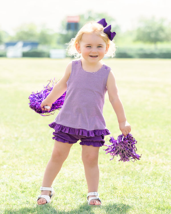 Let's Cheer! Swing Back Bloomer Set- Purple Stripe
