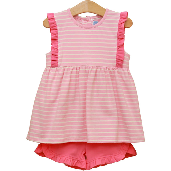 Josie Ruffle Short Set- Light Pink Stripe/Pink