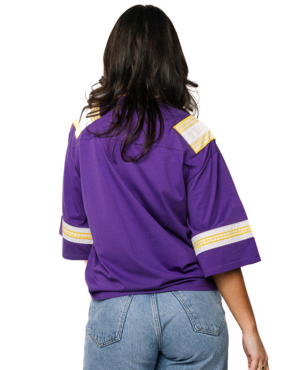 Licensed LSU Oversized Gingham Jersey Tee- (Women's)