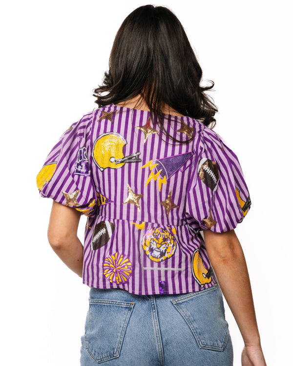 Licensed LSU Striped Sparkle Gameday Top- (Women's)