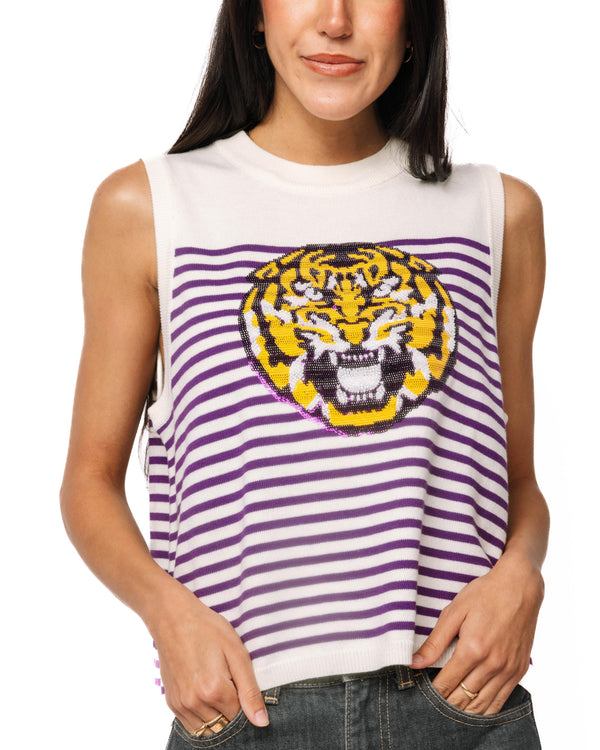 Licensed LSU Mascot Striped Knit Tank