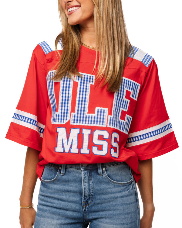 Licensed Ole Miss Oversized Gingham Jersey Tee