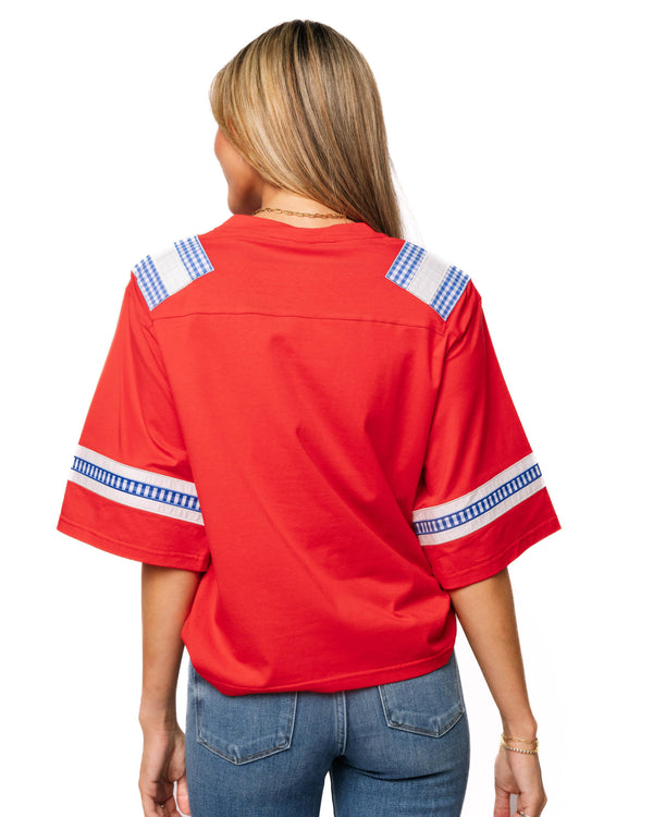 Licensed Ole Miss Oversized Gingham Jersey Tee