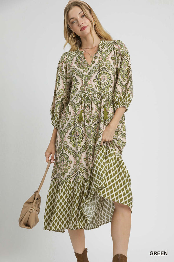 Paisley Crosspatch Dress- Green