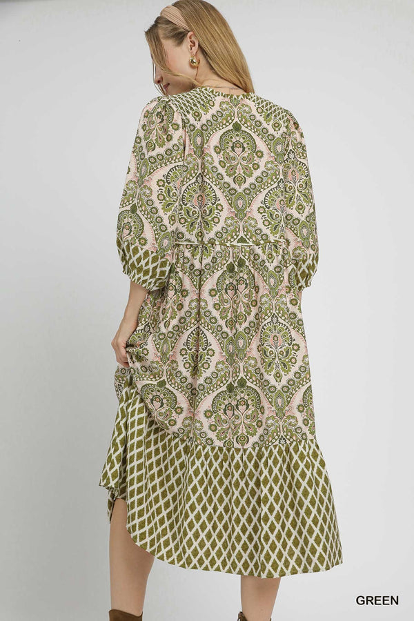 Paisley Crosspatch Dress- Green