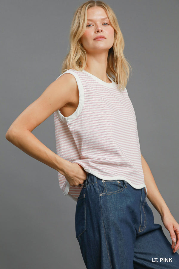 Textured Scalloped Knit Short Set- Light Pink