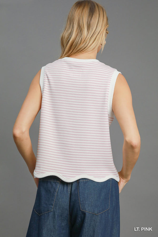Textured Scalloped Knit Short Set- Light Pink