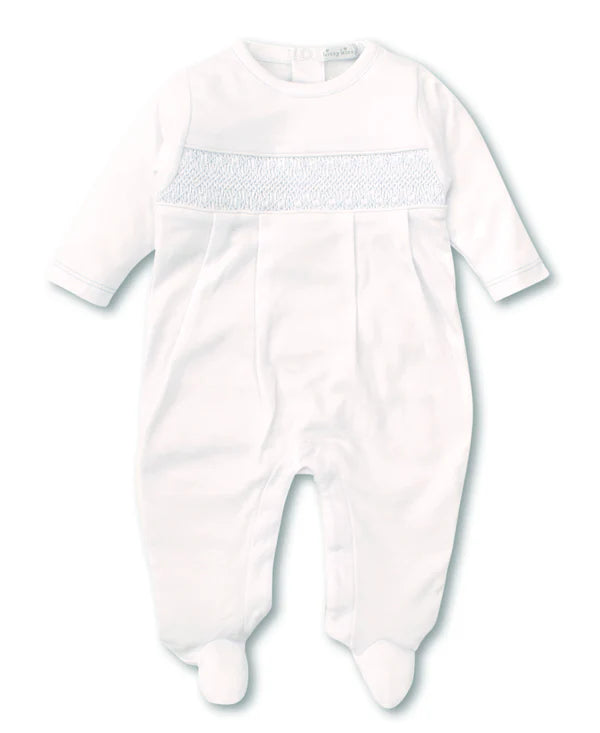 Hand Smocked Charmed Footie- White/Lt. Blue