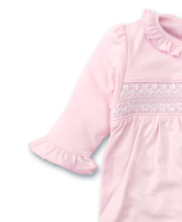 Hand Smocked Charmed Ruffle Footie- Pink