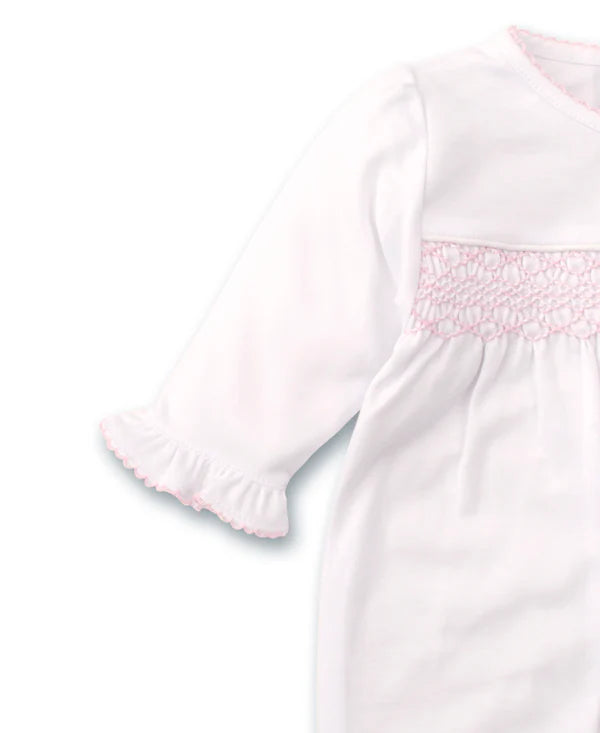 Hand Smocked Charmed Ruffle Footie- White/Pink