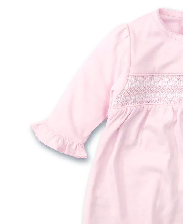 Hand Smocked Charmed Sack Ruffle Gown- Pink