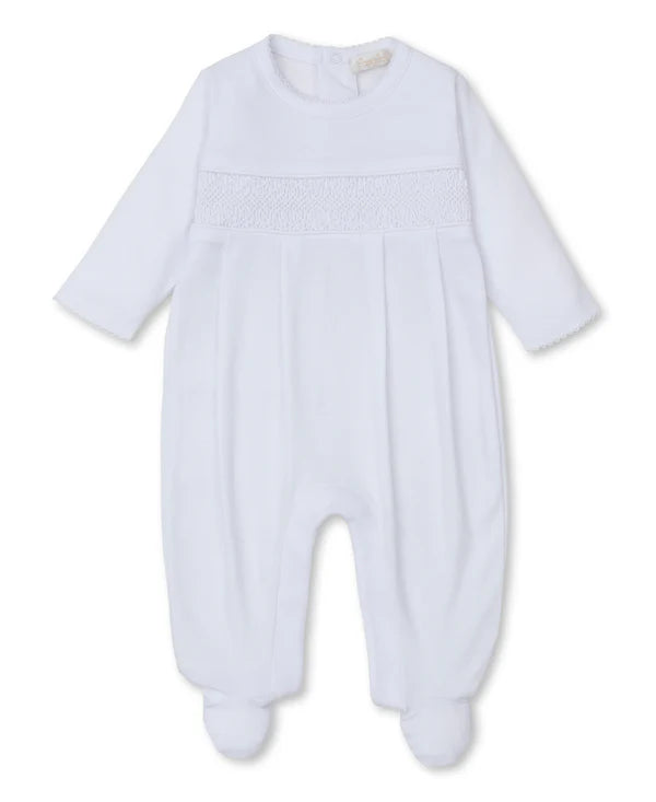 Hand Smocked Charmed Footie- White