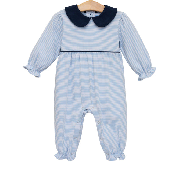 Katherine Romper- Light Blue Stripe/Navy
