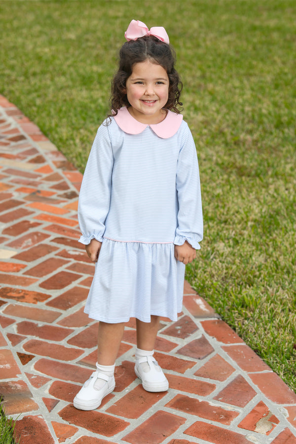 Katherine Dress- Light Blue Stripe/Light Pink