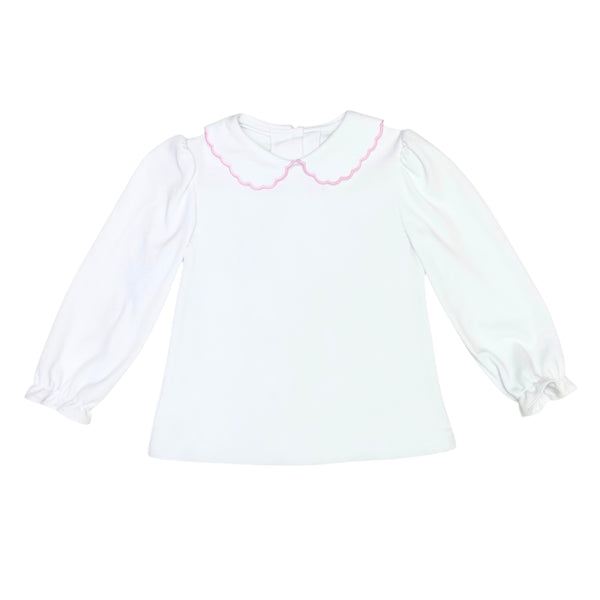 White Kendall Collar LS Blouse- Pink