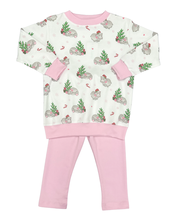 Christmas Hippo Jogger Set- Pink