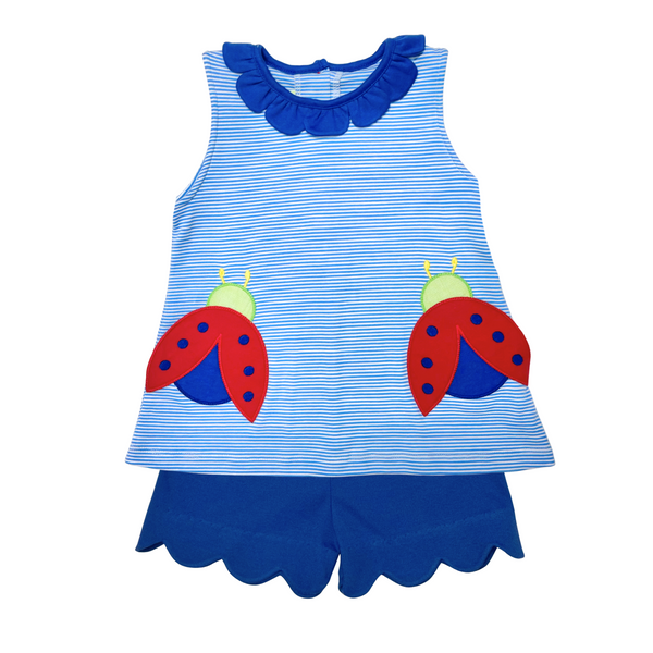 Ladybug Knit Short Set- Periwinkle Bitty