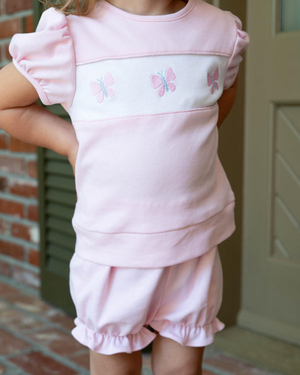 Lagniappe Bloomer/Short Set- Petal Pink Butterflies