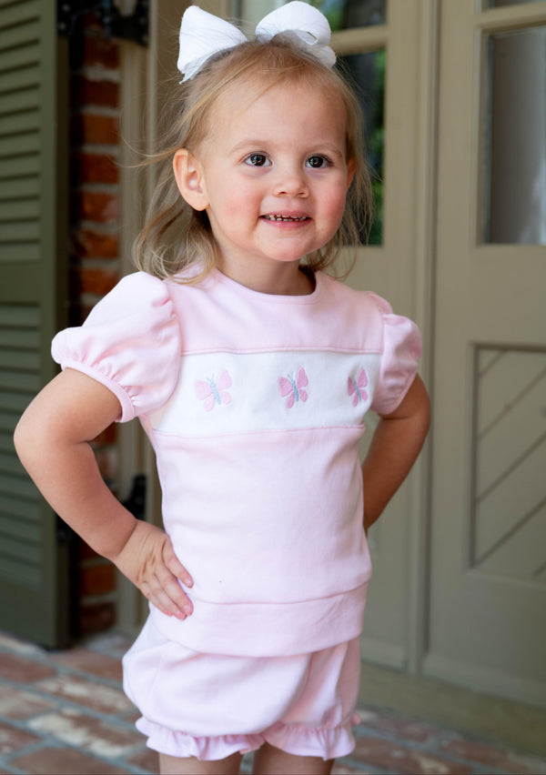 Lagniappe Bloomer/Short Set- Petal Pink Butterflies
