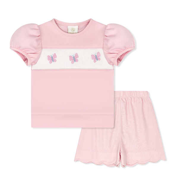 Lagniappe Bloomer/Short Set- Petal Pink Butterflies
