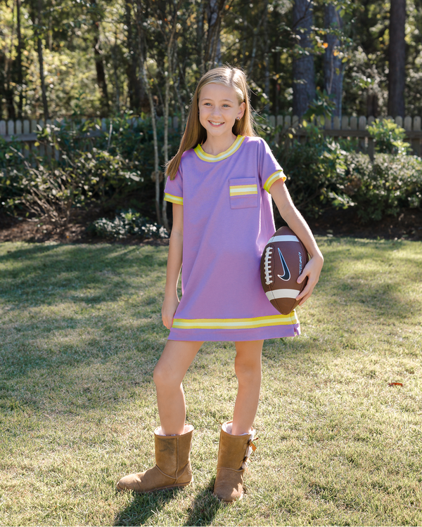 Game Day Dress- Lavender W/ Yellow & White Ribbon