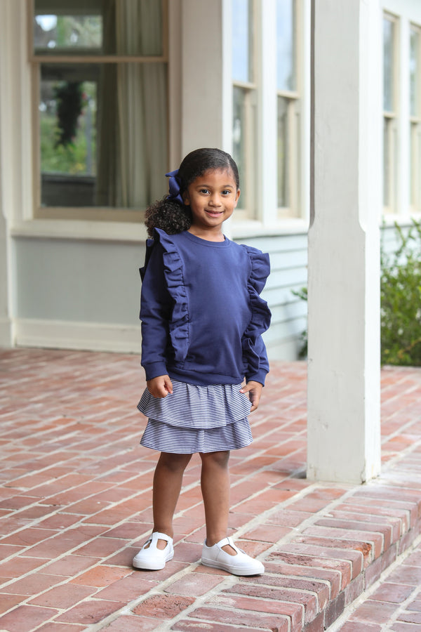 Laura Ruffle Pullover- Navy