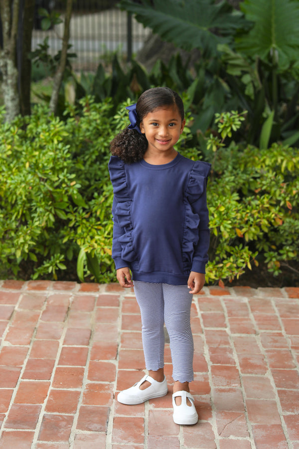 Scallop Leggings- Navy Stripe