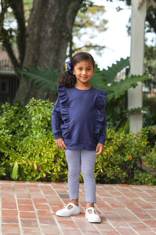 Scallop Leggings- Navy Stripe