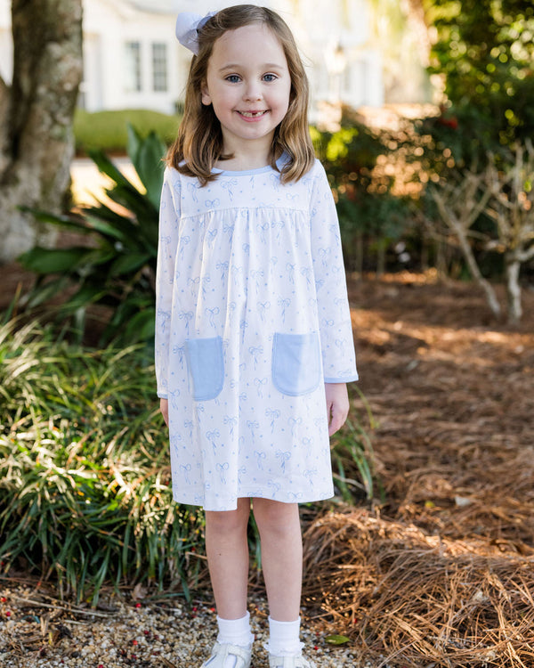 Lennon Knit Dress- Blue Bows