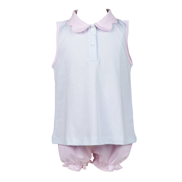 Light Blue Striped Scallop Bloomer Set