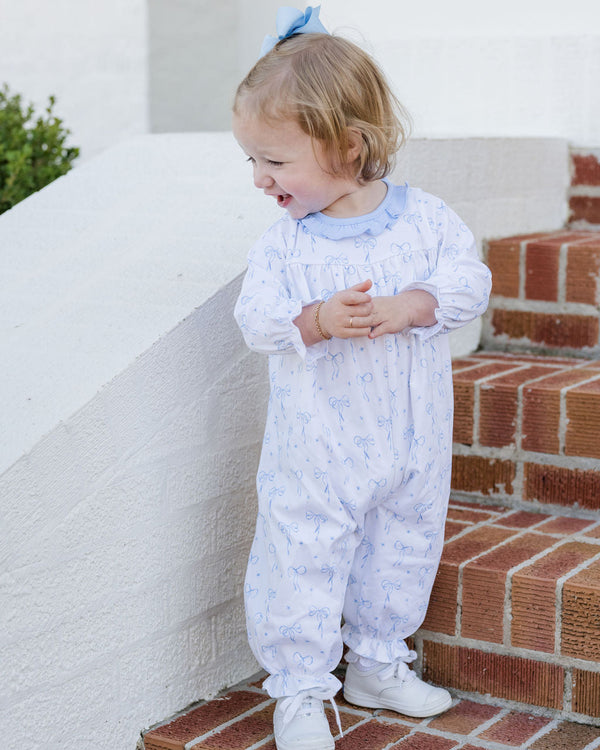 Lila Knit Romper- Blue Bows