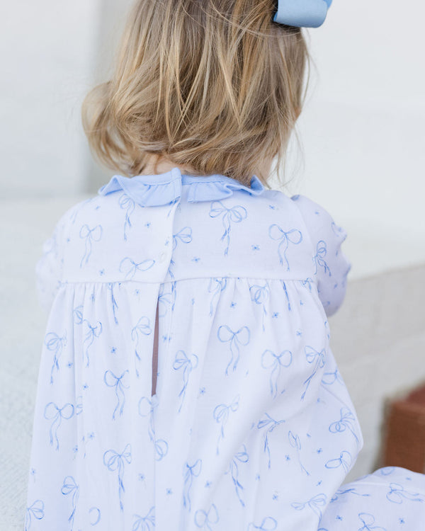 Lila Knit Romper- Blue Bows