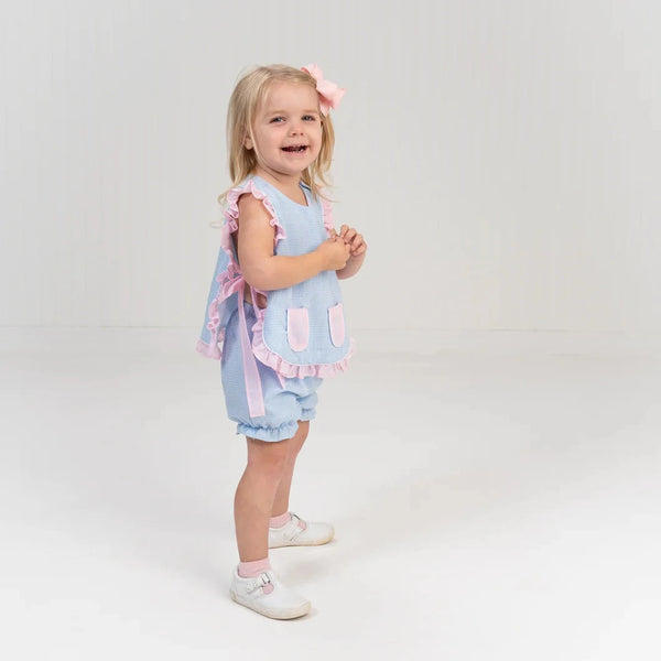 Lily Blue Check Pink Bow Bloomer Set
