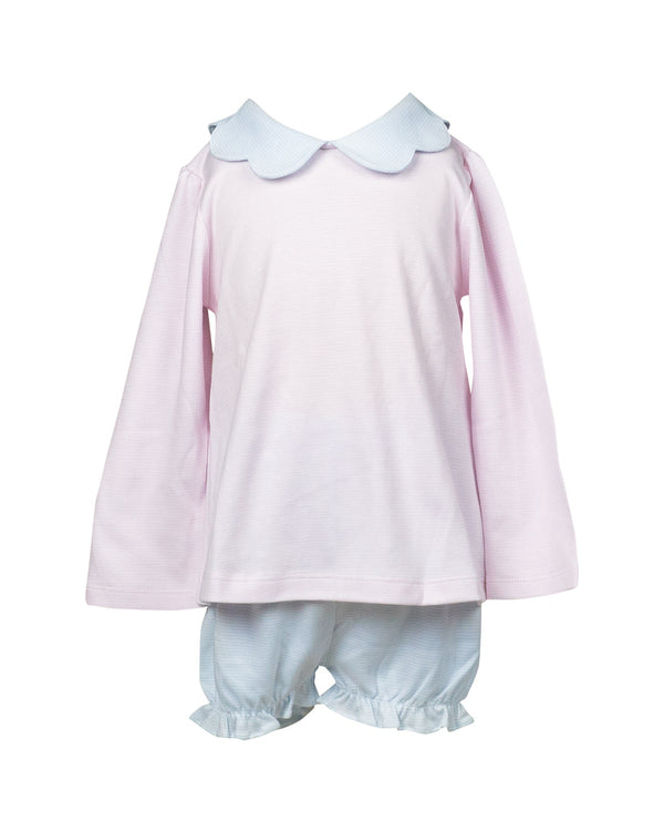 Light Pink/Blue Stripe Scallop Bloomer Set