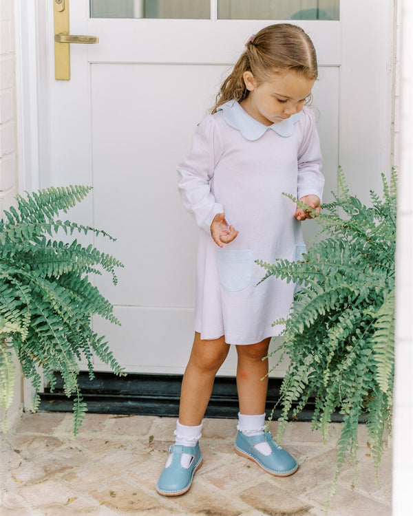 Light Pink/Blue Stripe A-Line Scallop Dress