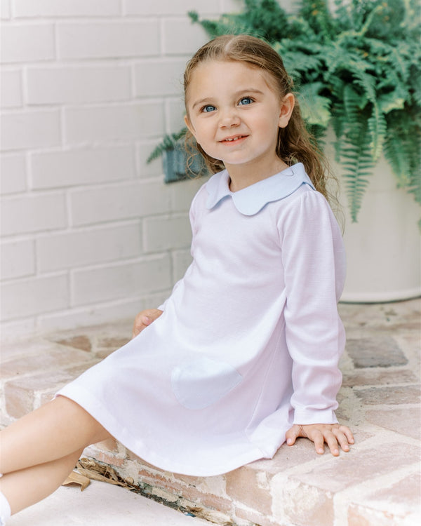Light Pink/Blue Stripe A-Line Scallop Dress