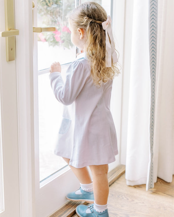 Light Pink/Blue Stripe A-Line Scallop Dress