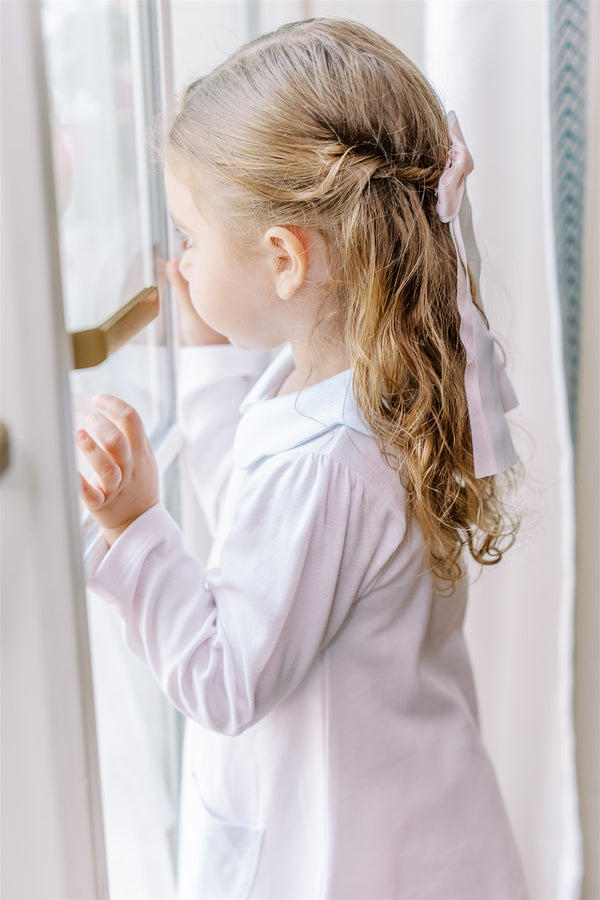 Light Pink/Blue Stripe A-Line Scallop Dress