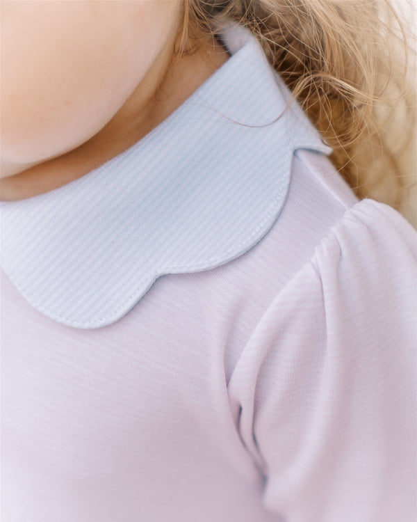 Light Pink/Blue Stripe A-Line Scallop Dress