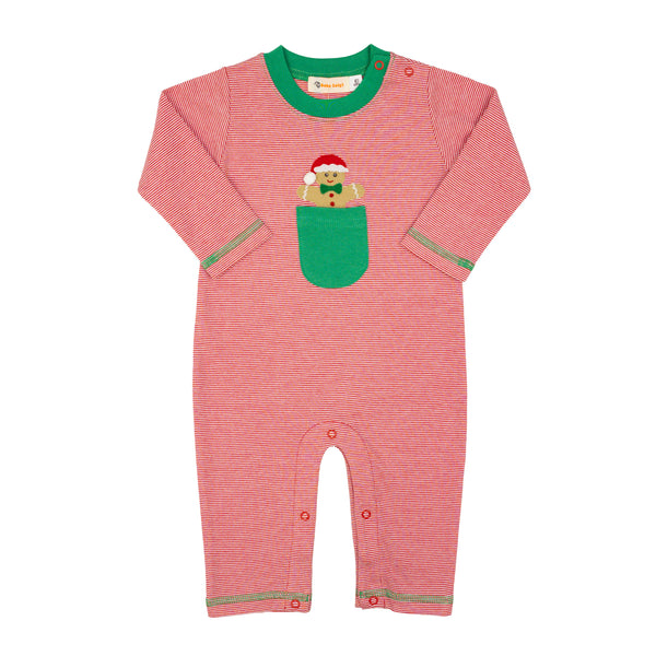 Gingerbread Man Pocket LS Romper