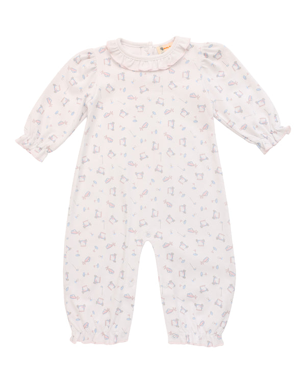 Golf Print Ruffle Romper- Pink
