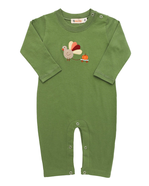 Turkey LS Romper- Peapod Green