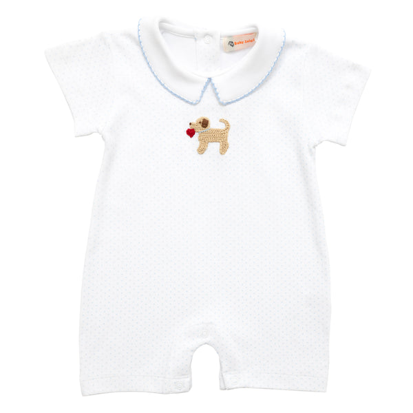 Crochet Puppy with a Heart Romper- Polka Dots