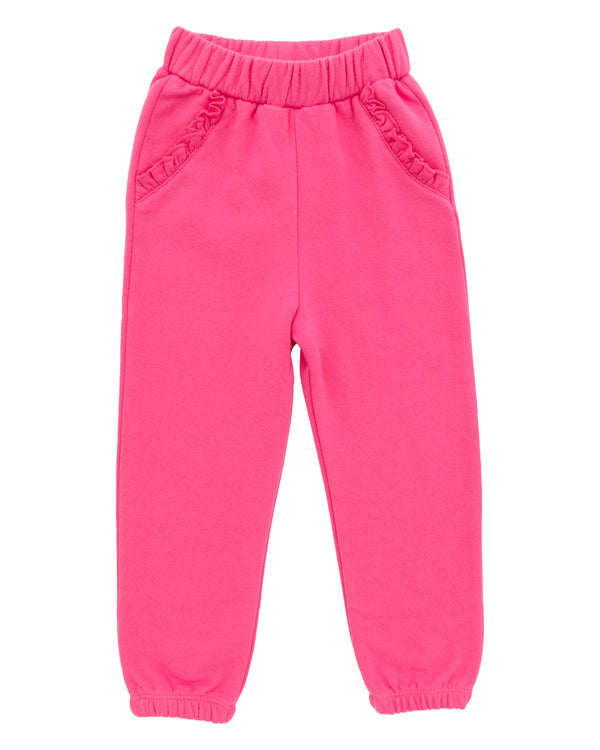 Fleece Ruffle Sweatpants- Hot Pink