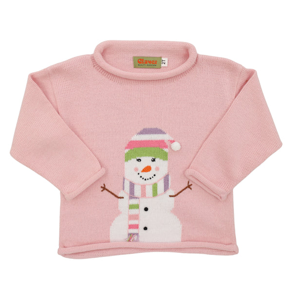 Cozy Snowman Sweater- Light Pink