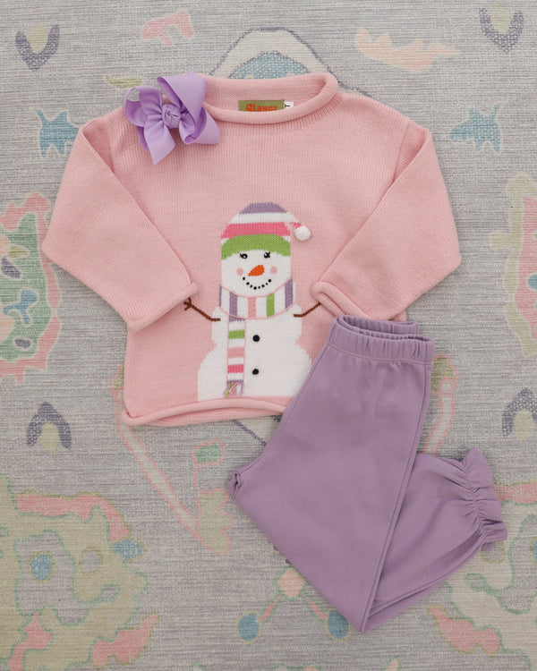 Cozy Snowman Sweater- Light Pink