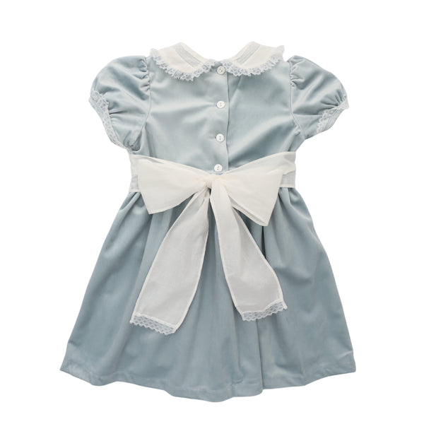 White & Ice Blue Velvet Dress W/ Lace
