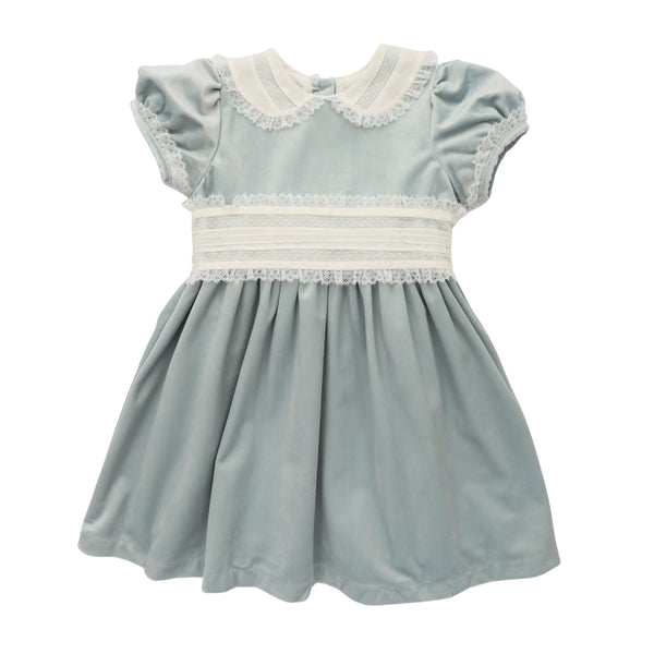 White & Ice Blue Velvet Dress W/ Lace