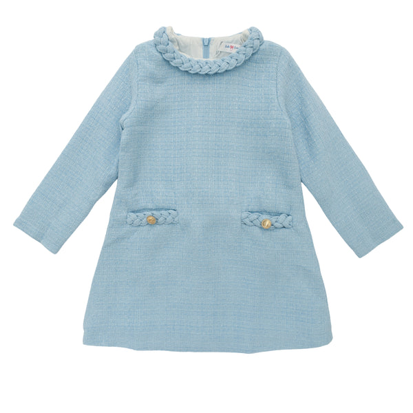 Braided LS Dress- Lt. Blue