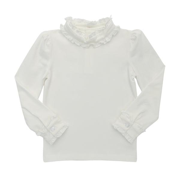 Ruffle Collar Knit LS Top- White